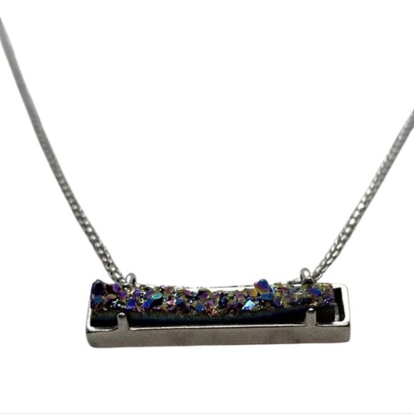 Kendra Scott Leanor Silver tone Multicolor Drusy bar Necklace Multi Drusy - Picture 10 of 10
